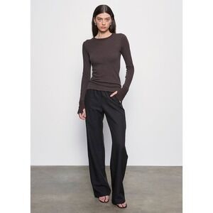 ENZA COSTA Cashmere Cuffed Crew Neck Top Womens Medium Dark Brown Quite Luxury